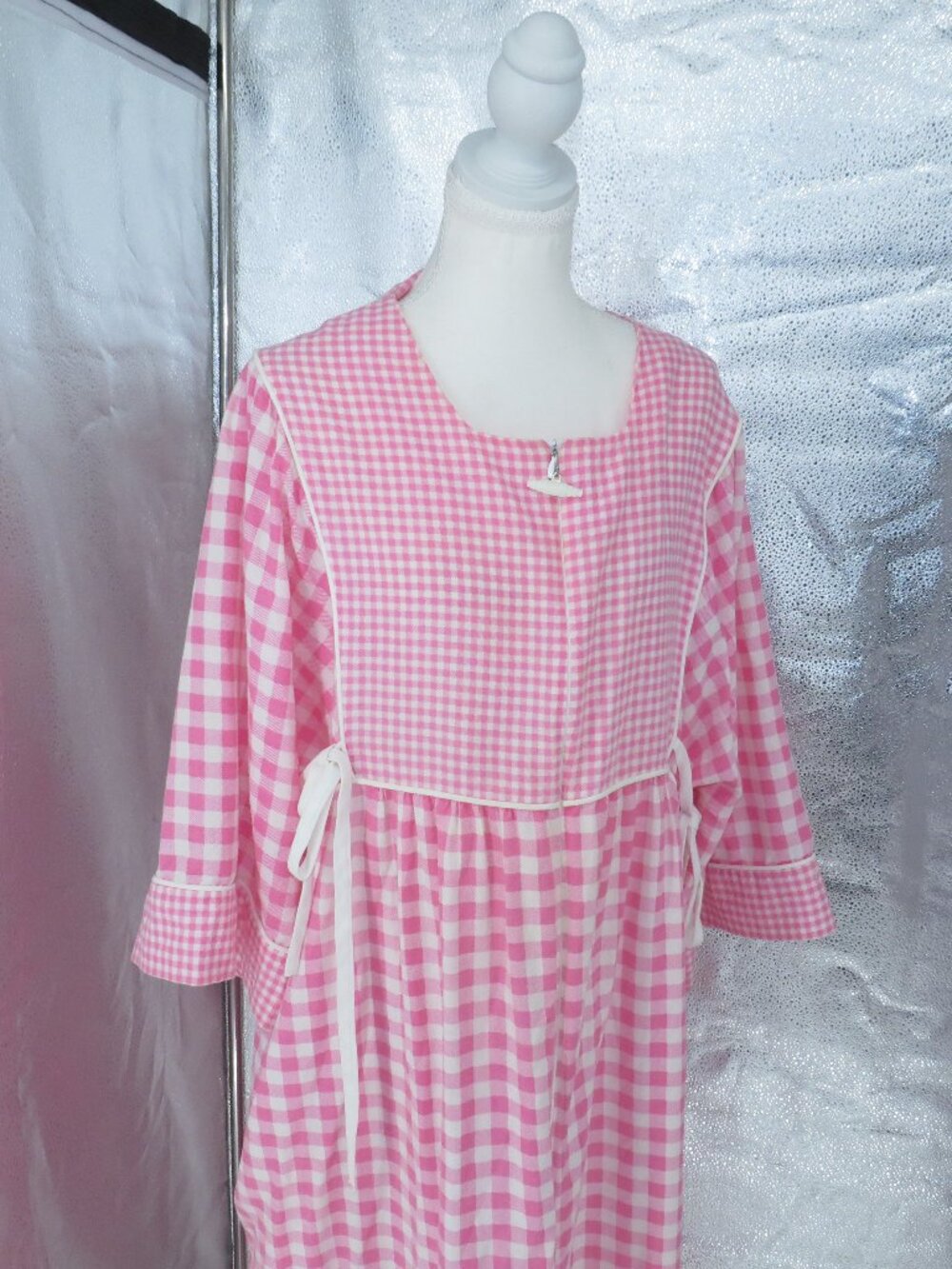 Vintage Maxi Dress Pink Gingham Housecoat Lounge Robe Leisure Life Large USA